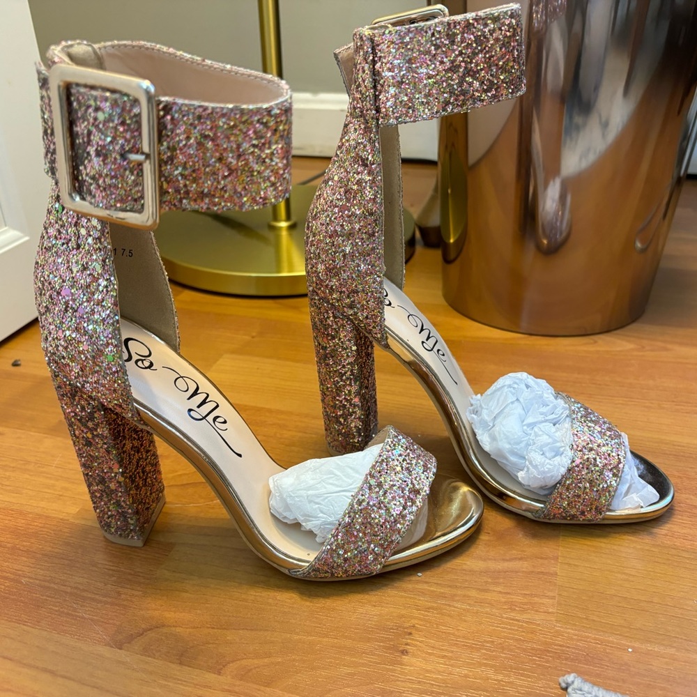 Miss Lola Sparkly Heals with straps around ankles